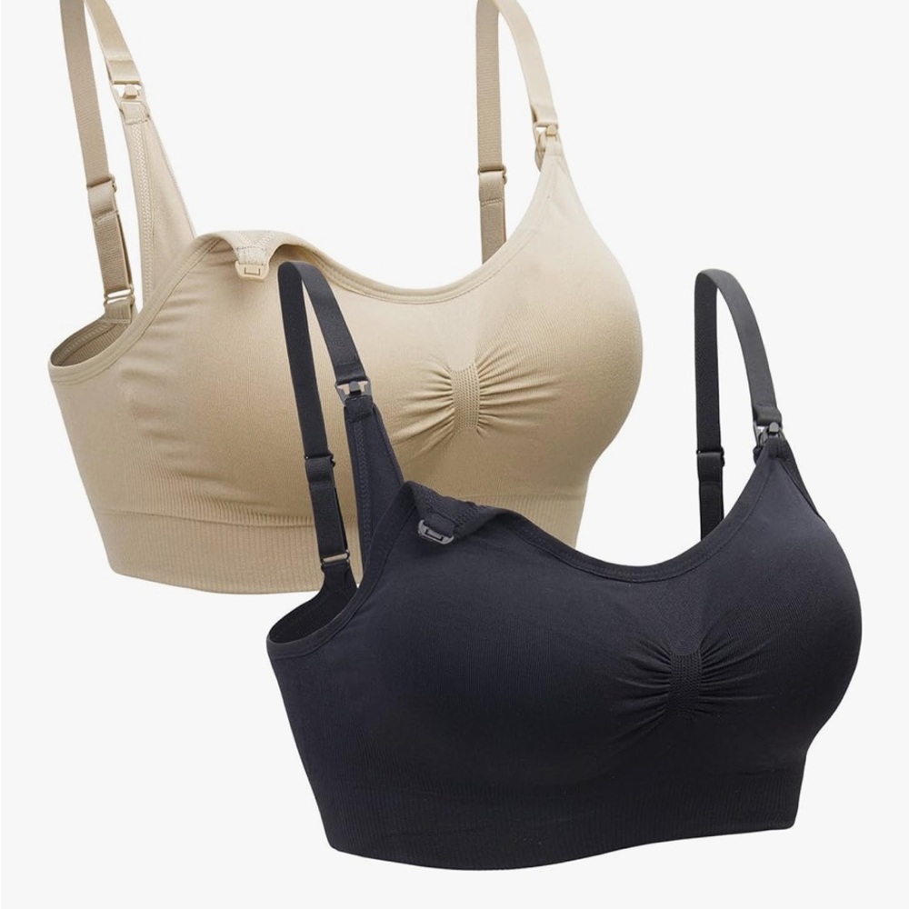 Black and Tan Seamless Wireless Nursing/pumping Bras with Adjustable Straps
